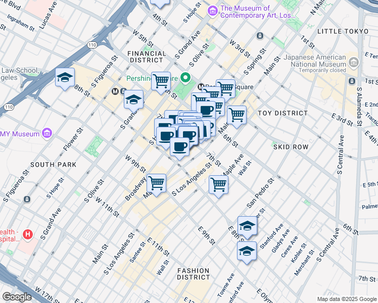 map of restaurants, bars, coffee shops, grocery stores, and more near in Los Angeles