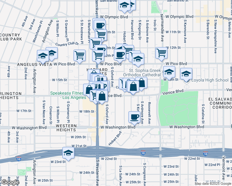 map of restaurants, bars, coffee shops, grocery stores, and more near 2205 Venice Boulevard in Los Angeles