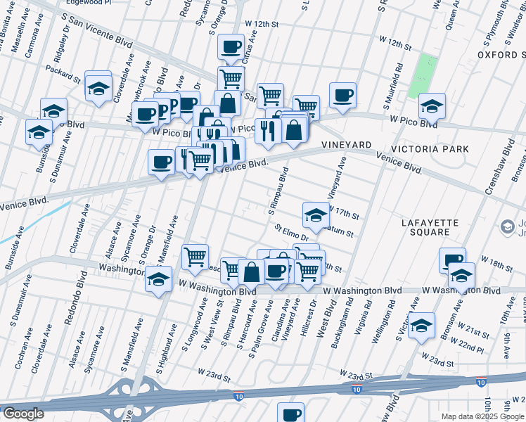 map of restaurants, bars, coffee shops, grocery stores, and more near 4826 Saturn Street in Los Angeles