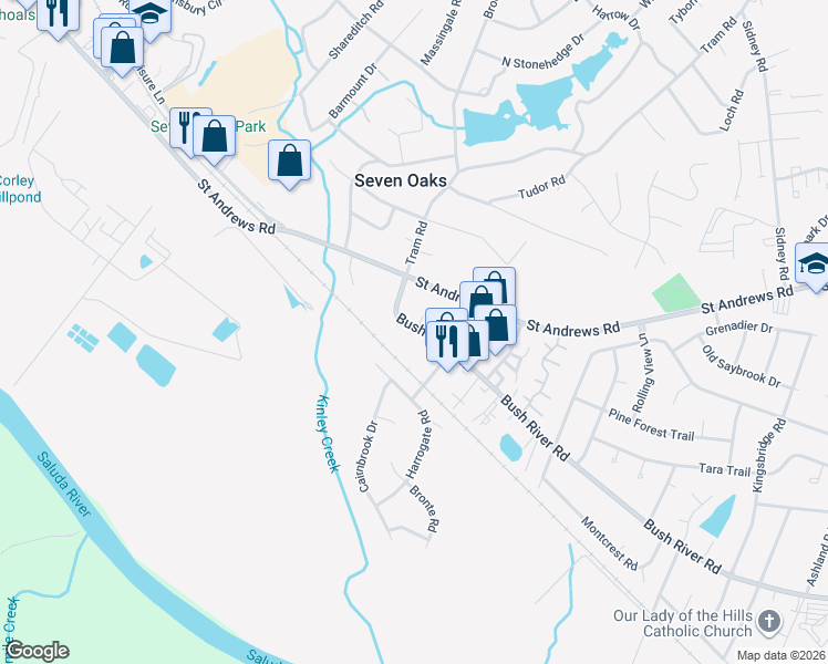 map of restaurants, bars, coffee shops, grocery stores, and more near 133 Dunaway Court in Columbia