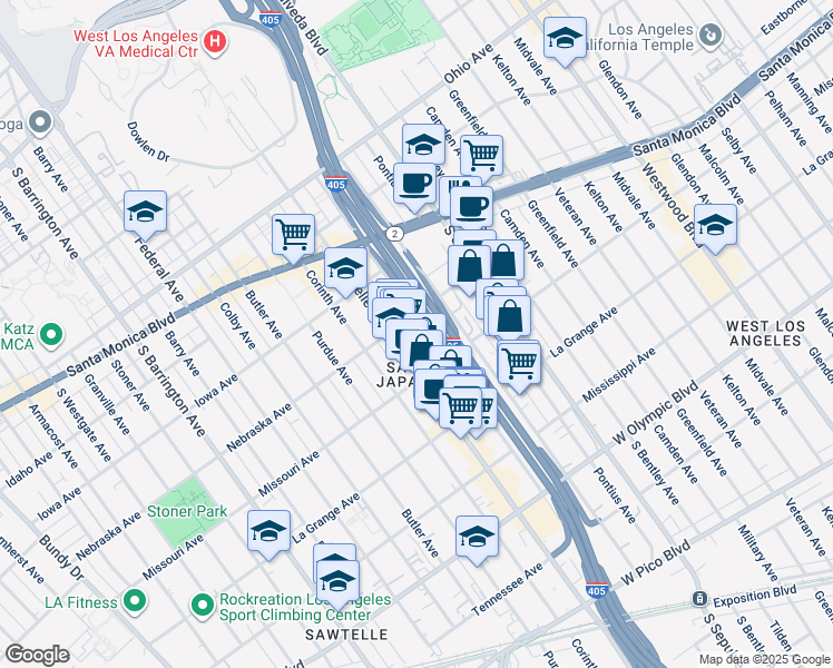 map of restaurants, bars, coffee shops, grocery stores, and more near 1819 Beloit Avenue in Los Angeles
