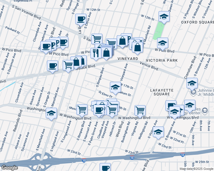 map of restaurants, bars, coffee shops, grocery stores, and more near 4701 Saturn Street in Los Angeles