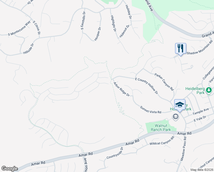 map of restaurants, bars, coffee shops, grocery stores, and more near 19878 Smoke Tree Place in Walnut