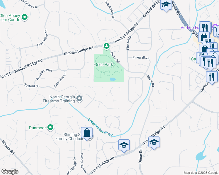 map of restaurants, bars, coffee shops, grocery stores, and more near 560 Tadfield Trce in Alpharetta