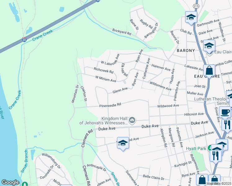 map of restaurants, bars, coffee shops, grocery stores, and more near 322 Glenn Avenue in Columbia
