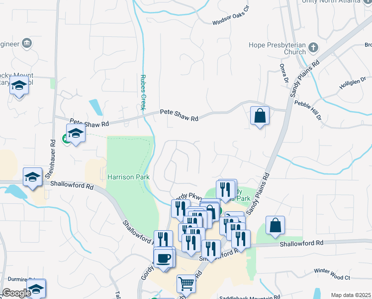 map of restaurants, bars, coffee shops, grocery stores, and more near 4018 Upland Trce in Marietta