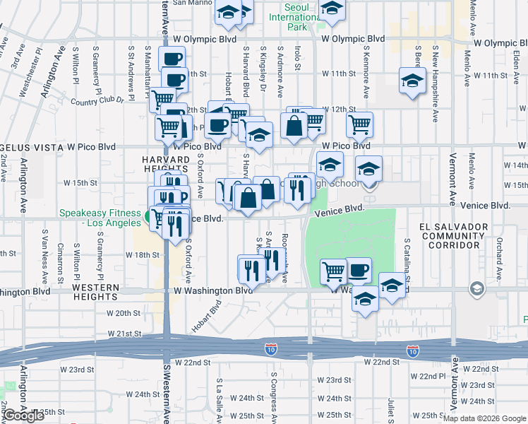 map of restaurants, bars, coffee shops, grocery stores, and more near in Los Angeles
