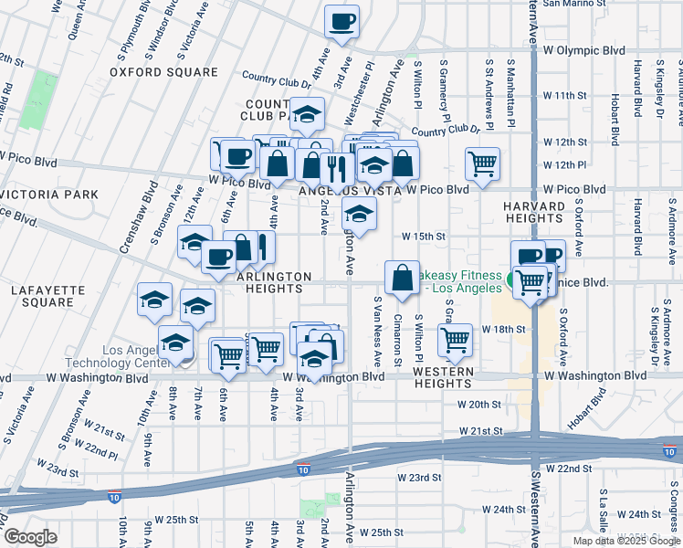 map of restaurants, bars, coffee shops, grocery stores, and more near in Los Angeles