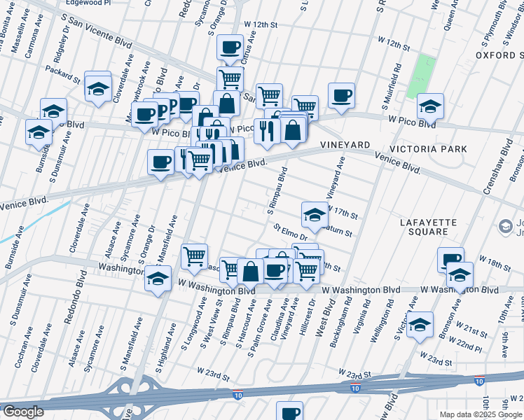 map of restaurants, bars, coffee shops, grocery stores, and more near 4826 Saturn Street in Los Angeles