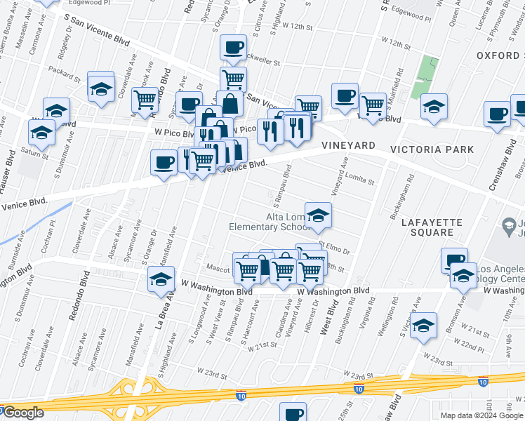 map of restaurants, bars, coffee shops, grocery stores, and more near 4826 Saturn Street in Los Angeles