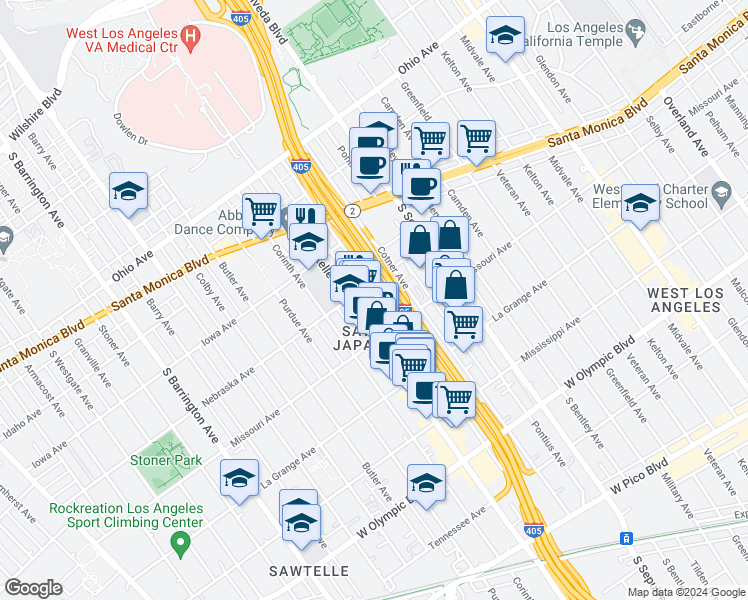 map of restaurants, bars, coffee shops, grocery stores, and more near 1819 Beloit Avenue in Los Angeles