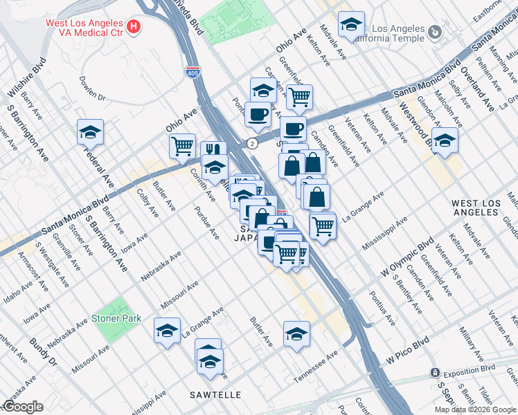 map of restaurants, bars, coffee shops, grocery stores, and more near 1819 Beloit Avenue in Los Angeles