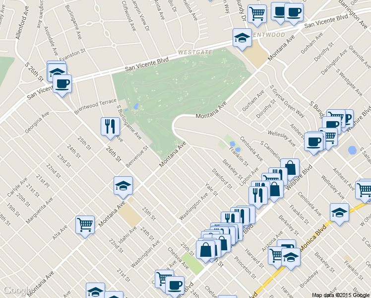 map of restaurants, bars, coffee shops, grocery stores, and more near 2918 Montana Avenue in Santa Monica