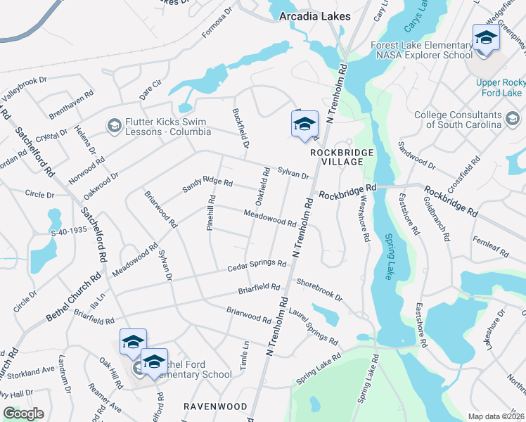 map of restaurants, bars, coffee shops, grocery stores, and more near 6407 Pinefield Road in Columbia