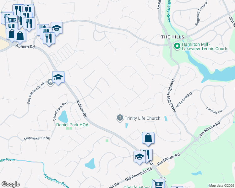 map of restaurants, bars, coffee shops, grocery stores, and more near 3091 McCannon Mill Drive in Dacula