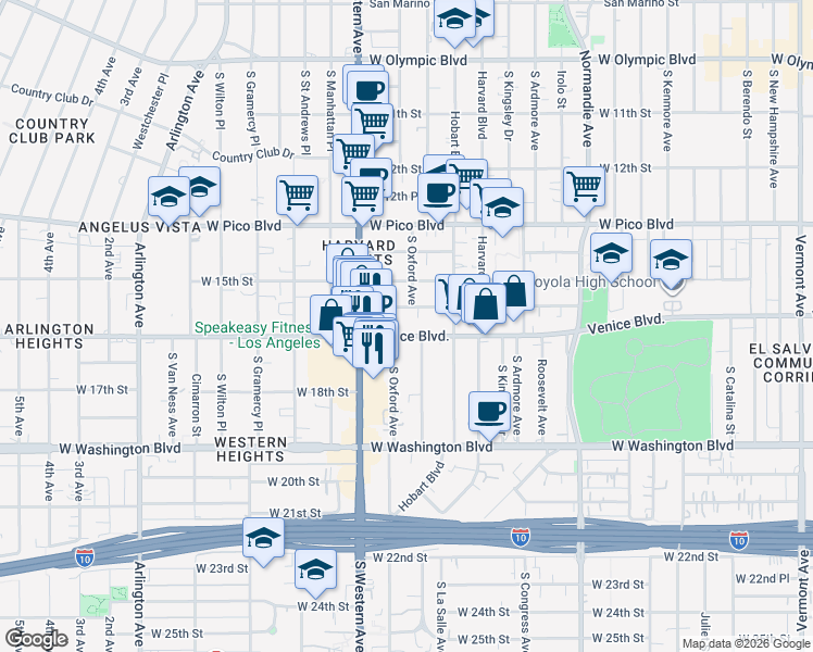 map of restaurants, bars, coffee shops, grocery stores, and more near 2229 Venice Boulevard in Los Angeles