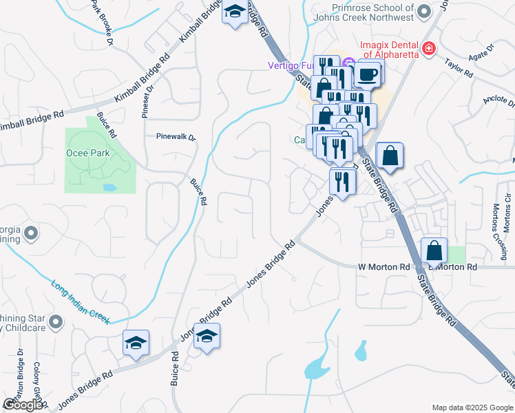 map of restaurants, bars, coffee shops, grocery stores, and more near 400 Broken Lance Place in Alpharetta