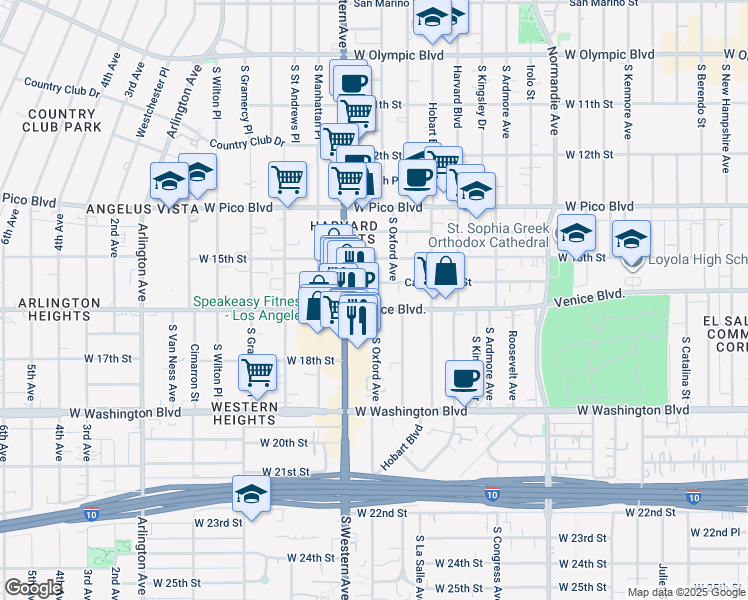 map of restaurants, bars, coffee shops, grocery stores, and more near 2271 Venice Boulevard in Los Angeles