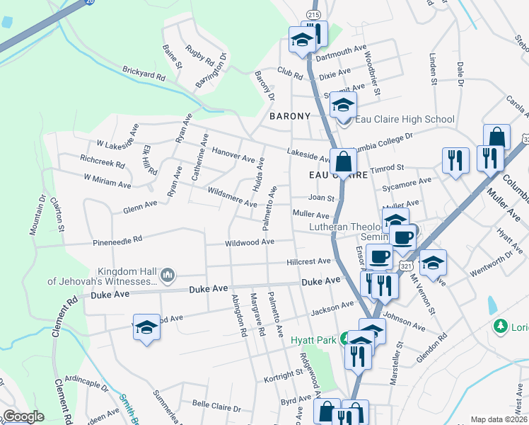 map of restaurants, bars, coffee shops, grocery stores, and more near 4339 Palmetto Avenue in Columbia