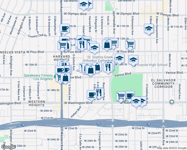 map of restaurants, bars, coffee shops, grocery stores, and more near in Los Angeles