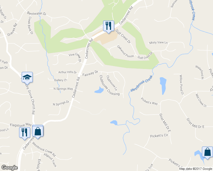 map of restaurants, bars, coffee shops, grocery stores, and more near 162 Clubhouse Crossing in Acworth