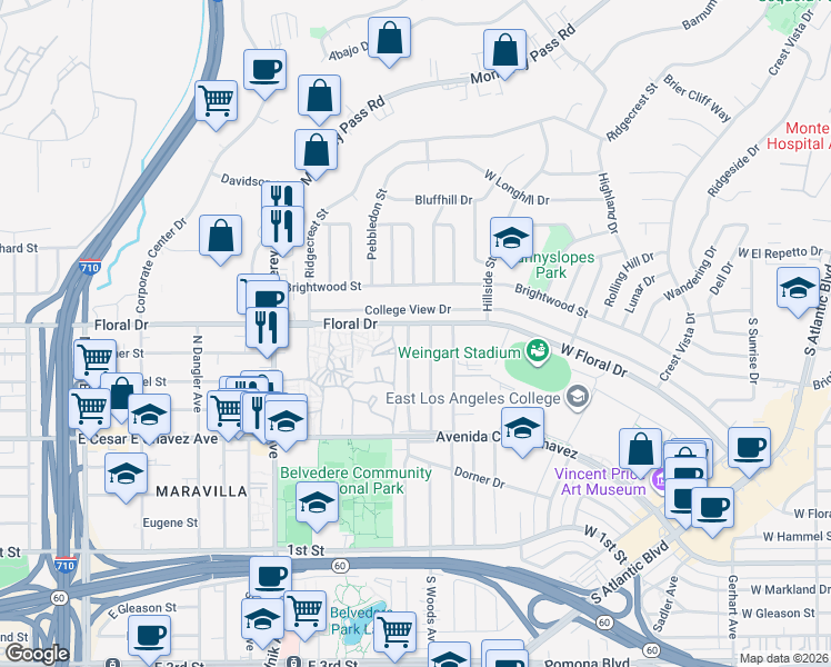map of restaurants, bars, coffee shops, grocery stores, and more near 2006 Vancouver Avenue in Monterey Park