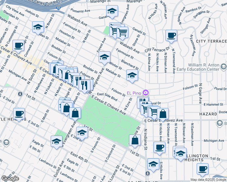 map of restaurants, bars, coffee shops, grocery stores, and more near 3118 Folsom Street in Los Angeles