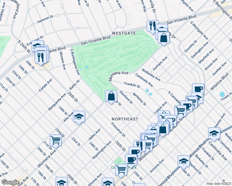 map of restaurants, bars, coffee shops, grocery stores, and more near 2918 Montana Avenue in Santa Monica