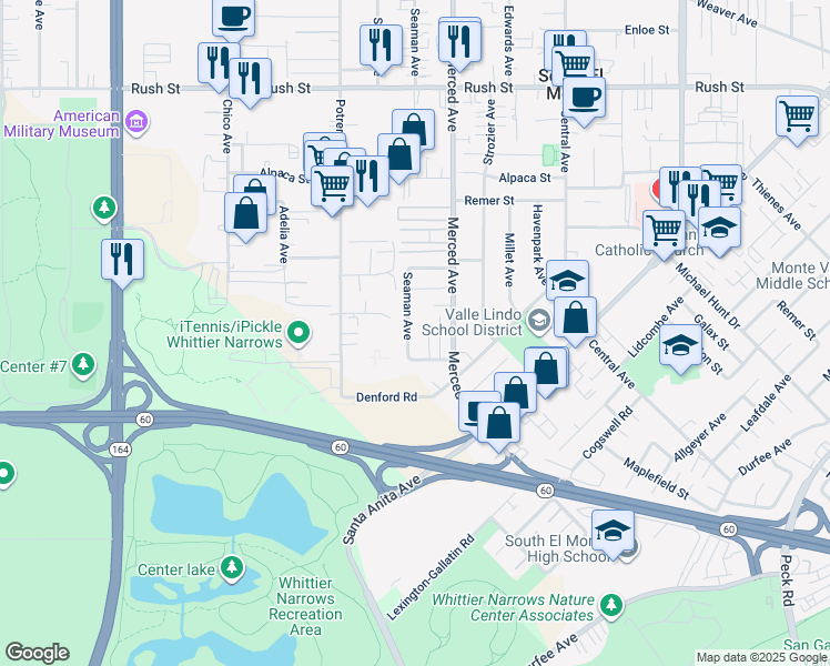 map of restaurants, bars, coffee shops, grocery stores, and more near 1334 Seaman Avenue in South El Monte