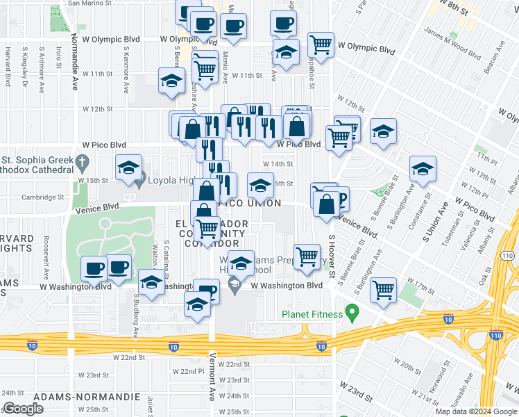 map of restaurants, bars, coffee shops, grocery stores, and more near 1625 1/2 Orchard Avenue in Los Angeles