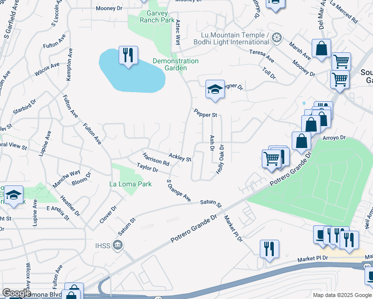 map of restaurants, bars, coffee shops, grocery stores, and more near 1840 South Orange Avenue in Monterey Park