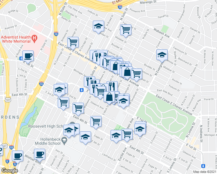 map of restaurants, bars, coffee shops, grocery stores, and more near 2602 Michigan Avenue in Los Angeles