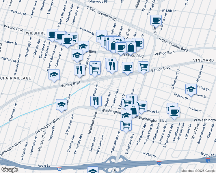 map of restaurants, bars, coffee shops, grocery stores, and more near in Los Angeles