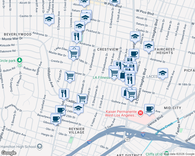 map of restaurants, bars, coffee shops, grocery stores, and more near in Los Angeles