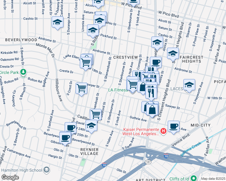 map of restaurants, bars, coffee shops, grocery stores, and more near in Los Angeles