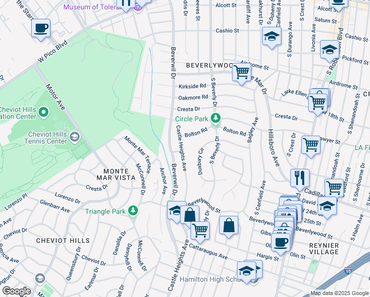 map of restaurants, bars, coffee shops, grocery stores, and more near 9703 Cisco Street in Los Angeles