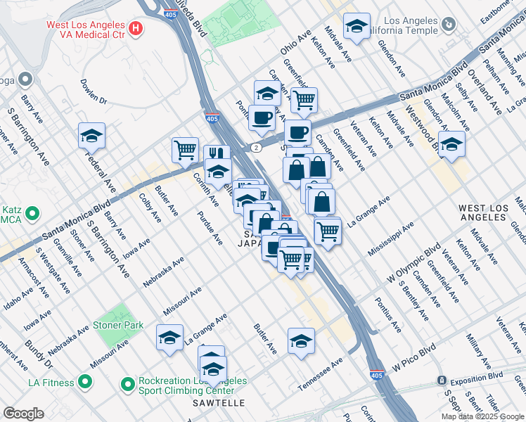 map of restaurants, bars, coffee shops, grocery stores, and more near 1819 Beloit Avenue in Los Angeles