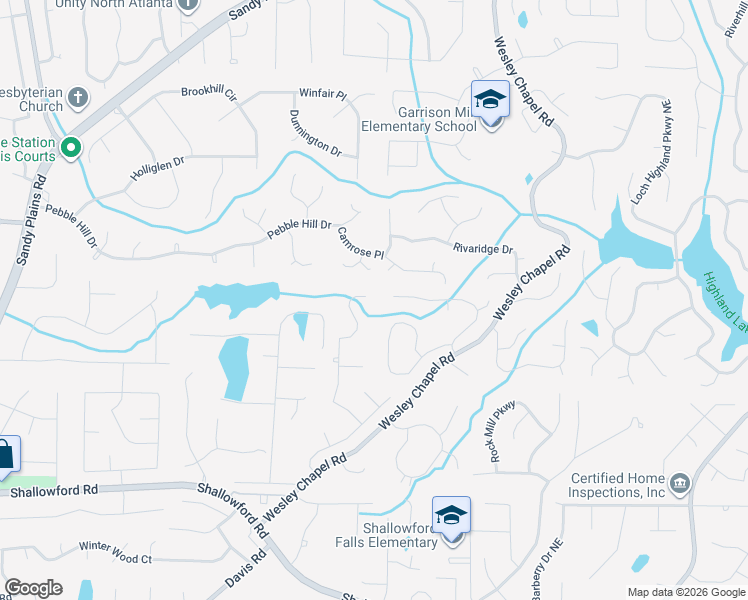 map of restaurants, bars, coffee shops, grocery stores, and more near 3890 Northpoint Drive in Marietta