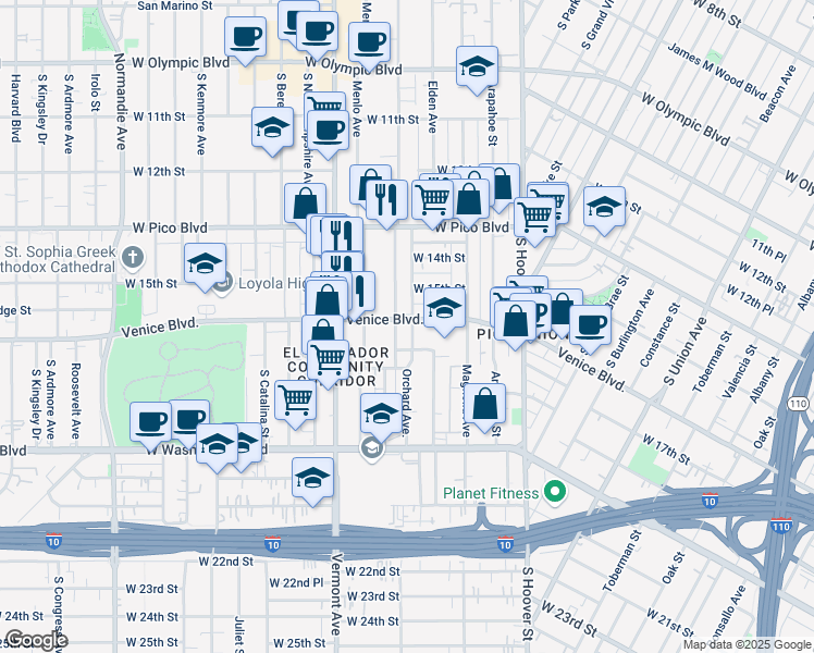 map of restaurants, bars, coffee shops, grocery stores, and more near in Los Angeles