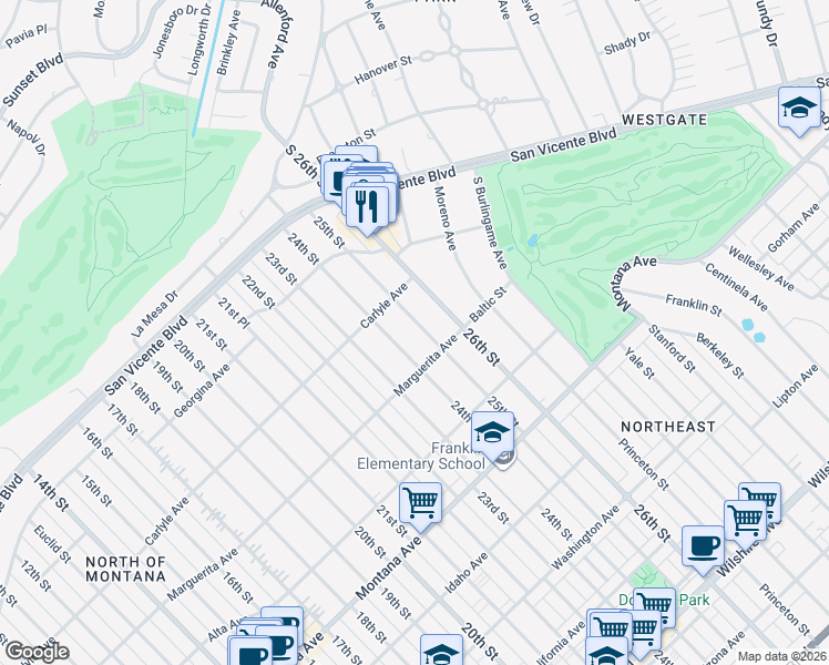 map of restaurants, bars, coffee shops, grocery stores, and more near 444 25th Street in Santa Monica