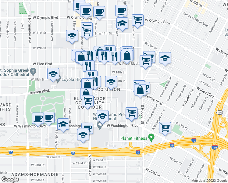 map of restaurants, bars, coffee shops, grocery stores, and more near 1608 Orchard Avenue in Los Angeles