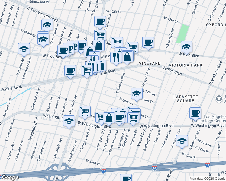 map of restaurants, bars, coffee shops, grocery stores, and more near 4816 Saturn Street in Los Angeles