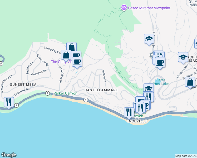 map of restaurants, bars, coffee shops, grocery stores, and more near 243 Notteargenta Road in Los Angeles
