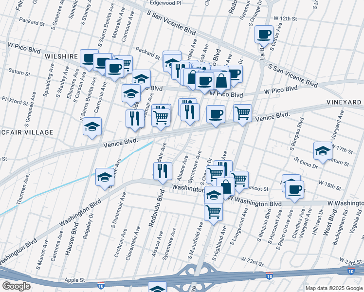 map of restaurants, bars, coffee shops, grocery stores, and more near in Los Angeles