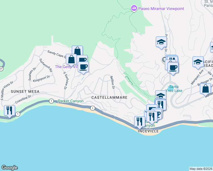 map of restaurants, bars, coffee shops, grocery stores, and more near 243 Notteargenta Road in Los Angeles