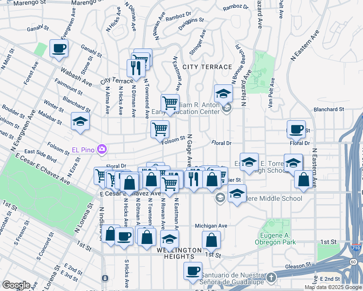 map of restaurants, bars, coffee shops, grocery stores, and more near in Los Angeles