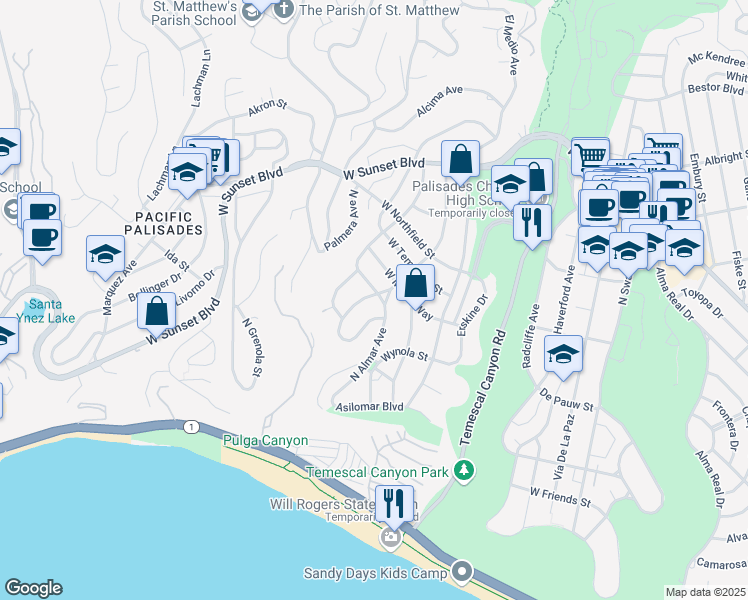 map of restaurants, bars, coffee shops, grocery stores, and more near 572 North Tahquitz Place in Los Angeles