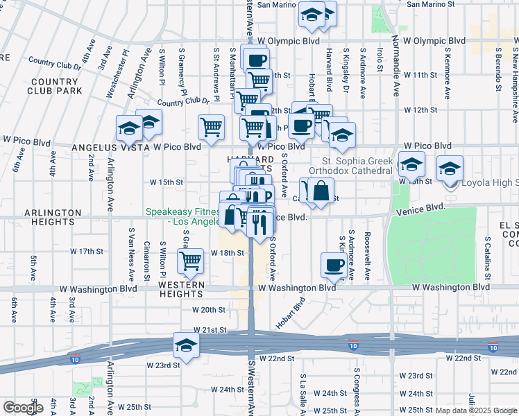 map of restaurants, bars, coffee shops, grocery stores, and more near 2271 Venice Boulevard in Los Angeles