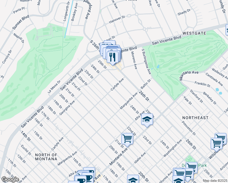 map of restaurants, bars, coffee shops, grocery stores, and more near 401 23rd Street in Santa Monica
