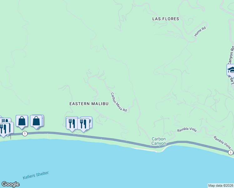 map of restaurants, bars, coffee shops, grocery stores, and more near 22105 Carbon Mesa Road in Malibu